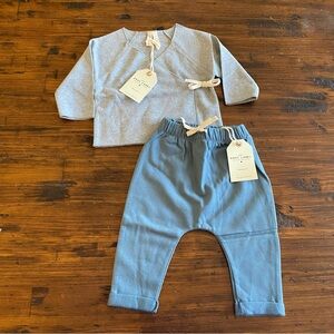 NWT Gray Label Blue Baby Pant And Gray Crossover Tie Cardigan Top 3-6 Months